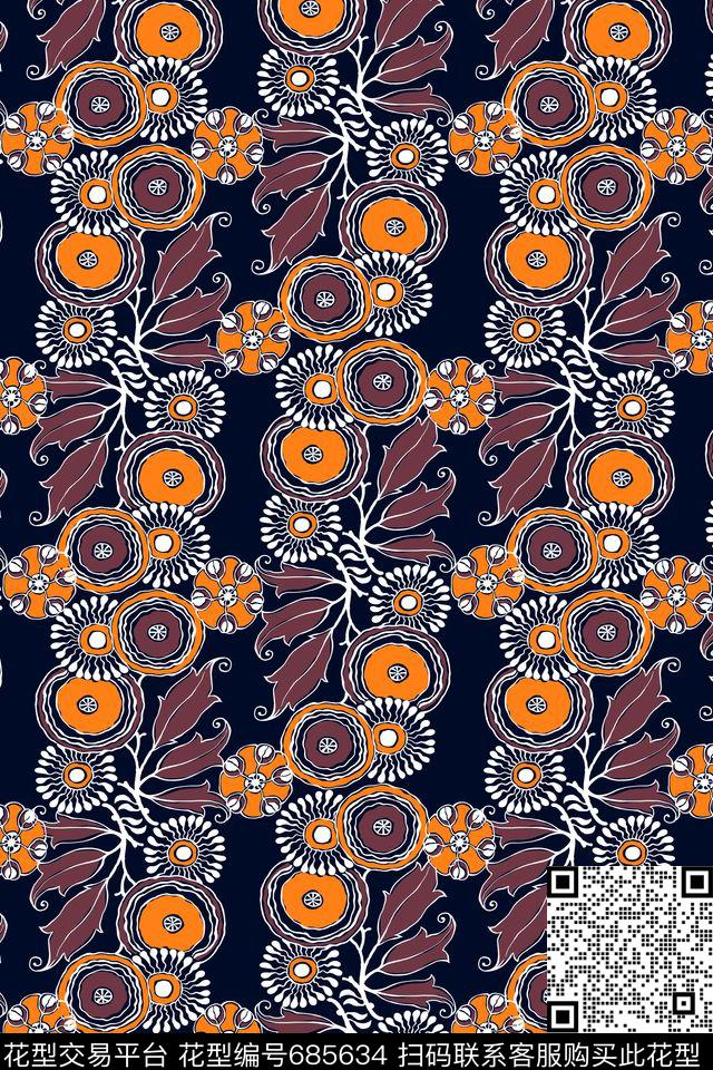 欧式复古民族风花草纹饰传统印花华亿平台下载（图片编号: 685634） - 瓦栏（Walan）