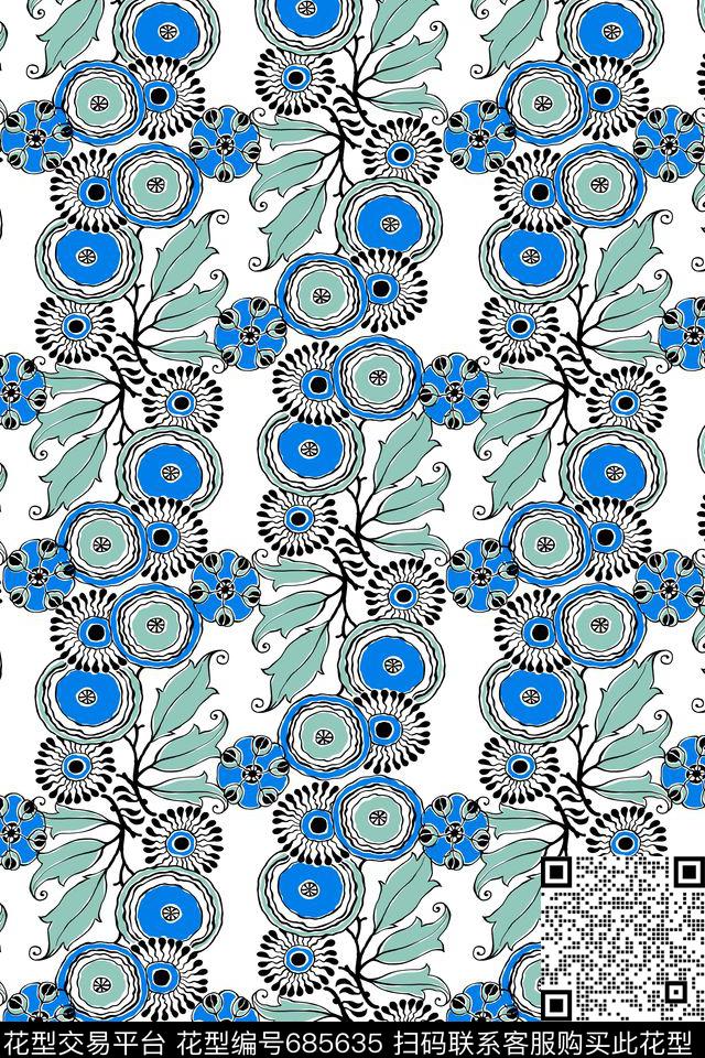 欧式复古民族风花草纹饰传统印花华亿平台下载（图片编号: 685635） - 瓦栏（Walan）