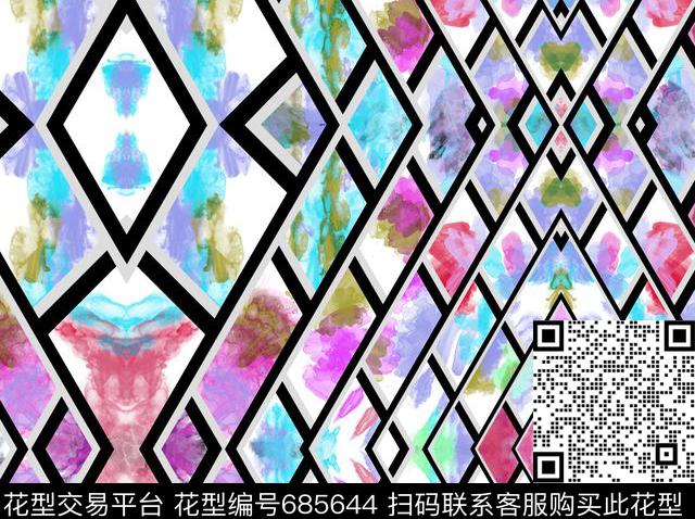 水彩肌理几何不定位丝巾数码印花华亿平台下载（图片编号: 685644） - 瓦栏（Walan）
