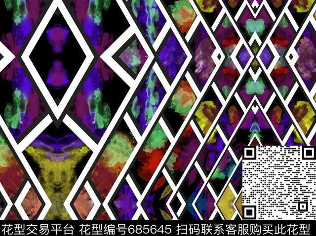 水彩肌理几何不定位丝巾数码印花华亿平台下载（图片编号: 685645） - 瓦栏（Walan）