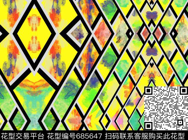 水彩肌理几何不定位丝巾数码印花华亿平台下载（图片编号: 685647） - 瓦栏（Walan）