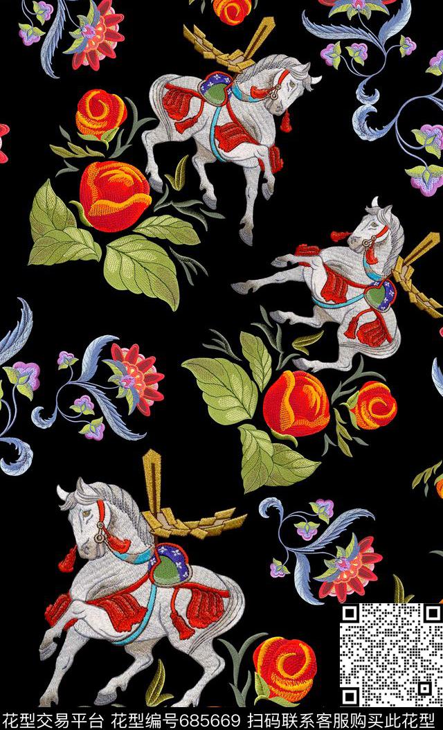 DG风玫瑰花卉绣花刺绣刺绣白马数码印花华亿平台下载（图片编号: 685669） - 瓦栏（Walan）
