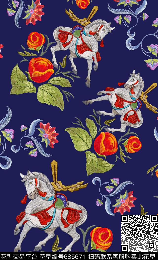 DG风玫瑰花卉绣花刺绣刺绣白马数码印花华亿平台下载（图片编号: 685671） - 瓦栏（Walan）