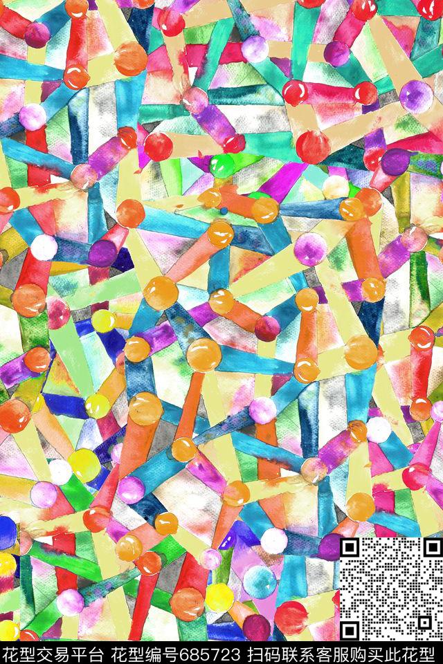 三角形波点几何数码印花华亿平台下载（图片编号: 685723） - 瓦栏（Walan）