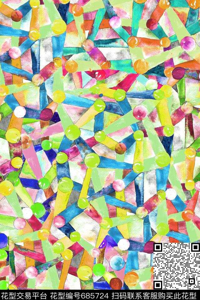 三角形波点几何数码印花华亿平台下载（图片编号: 685724） - 瓦栏（Walan）