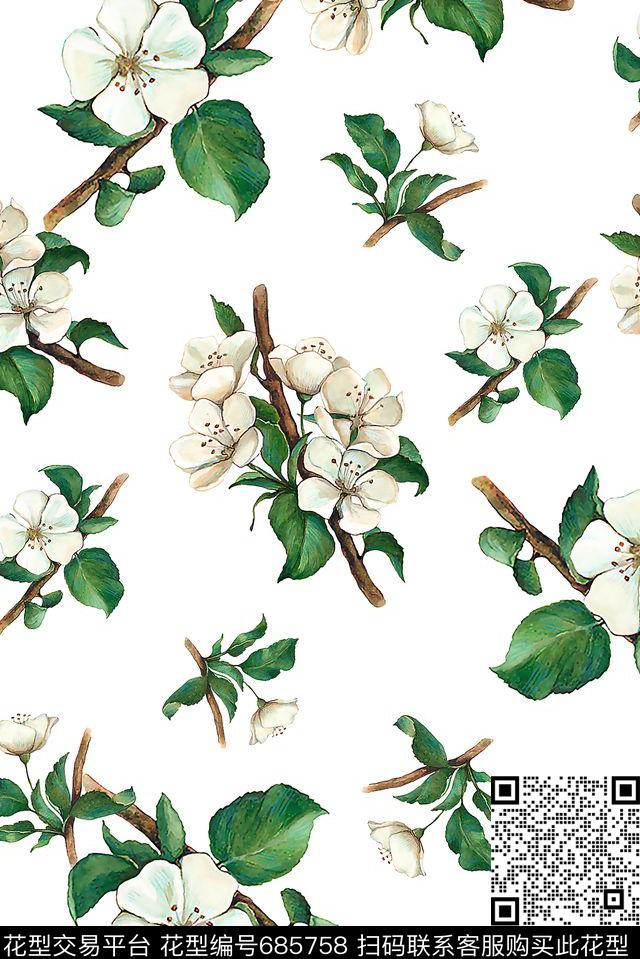 花卉小清新小碎花数码印花华亿平台下载（图片编号: 685758） - 瓦栏（Walan）