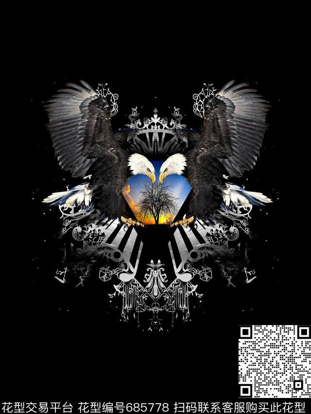 鹰纹理男装T恤数码印花华亿平台下载（图片编号: 685778） - 瓦栏（Walan）