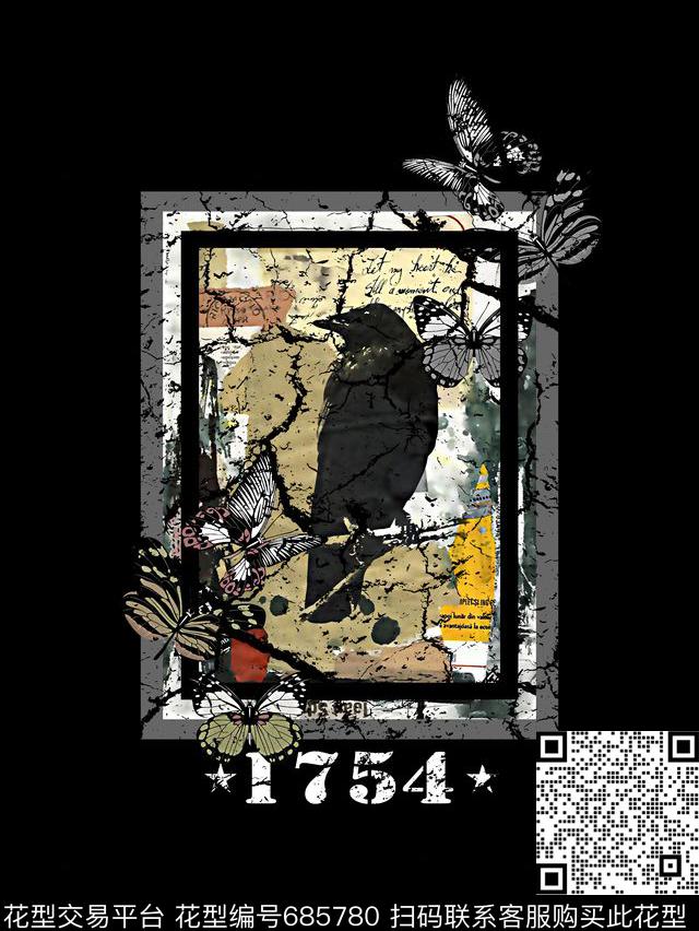 鸟蝴蝶男装T恤数码印花华亿平台下载（图片编号: 685780） - 瓦栏（Walan）