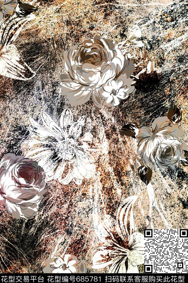 花卉碎花牡丹数码印花华亿平台下载（图片编号: 685781） - 瓦栏（Walan）