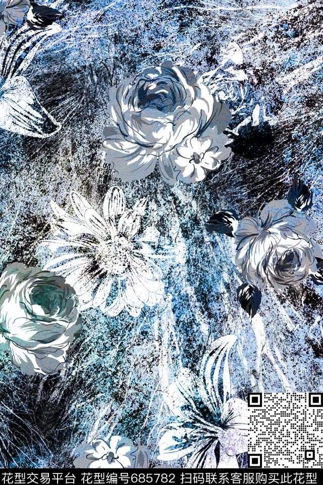花卉碎花牡丹数码印花华亿平台下载（图片编号: 685782） - 瓦栏（Walan）