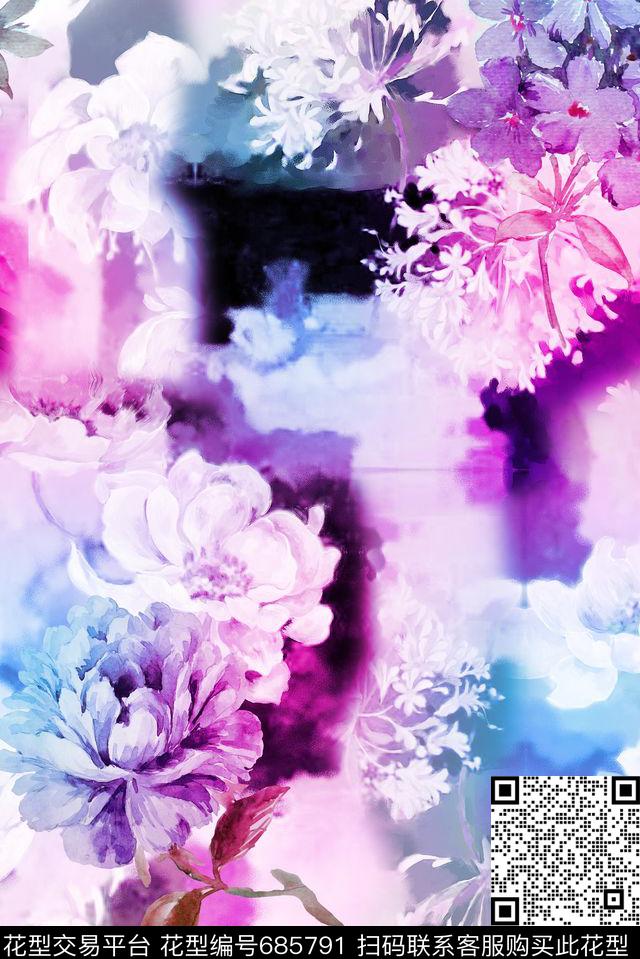 花卉大花花朵数码印花华亿平台下载（图片编号: 685791） - 瓦栏（Walan）
