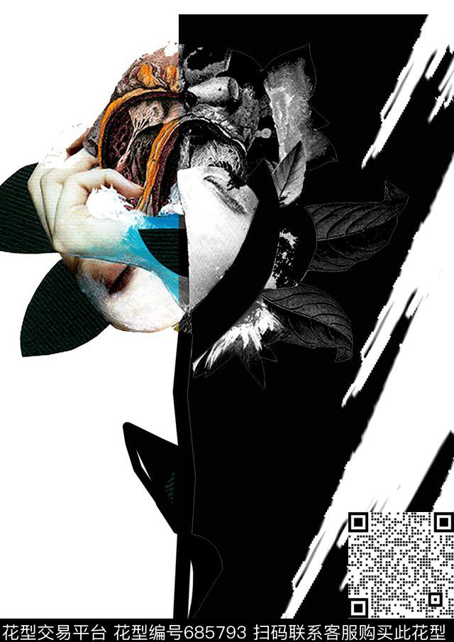 人像几何与植物花卉手绘数码印花华亿平台下载（图片编号: 685793） - 瓦栏（Walan）