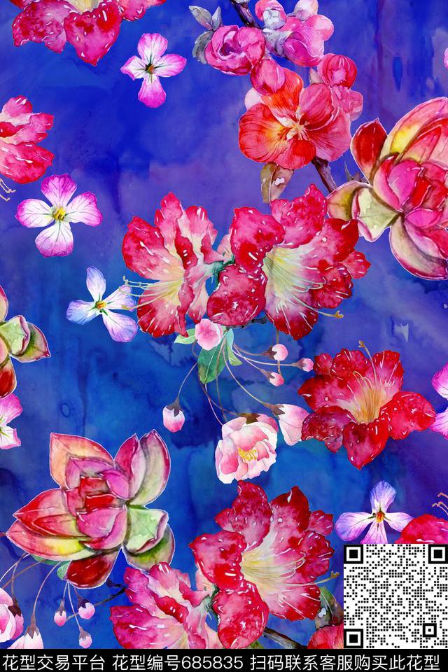 水彩花卉杏花数码印花华亿平台下载（图片编号: 685835） - 瓦栏（Walan）