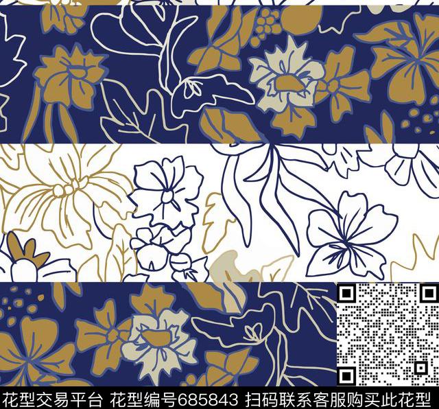 时尚创意图案花朵花卉传统印花华亿平台下载（图片编号: 685843） - 瓦栏（Walan）