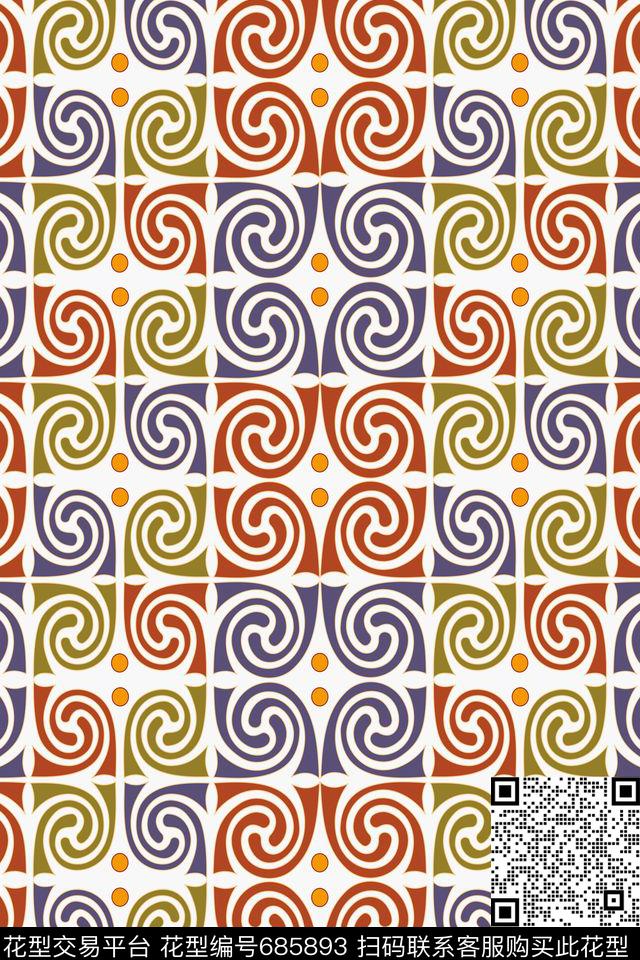 不规则几何色块圆圈传统印花华亿平台下载（图片编号: 685893） - 瓦栏（Walan）