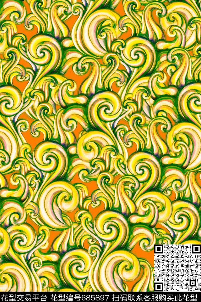 立体效果卷草纹抽象数码印花华亿平台下载（图片编号: 685897） - 瓦栏（Walan）