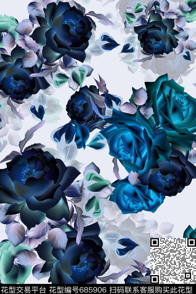 中国风大花花卉数码印花华亿平台下载（图片编号: 685906） - 瓦栏（Walan）