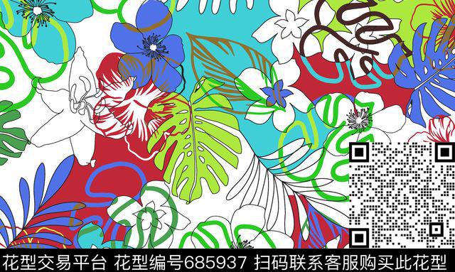 沙滩花花奔清晰传统印花华亿平台下载（图片编号: 685937） - 瓦栏（Walan）