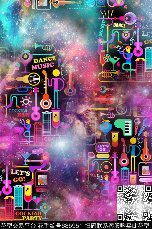 缤纷星空儿童画印花华亿平台下载（图片编号: 685951） - 瓦栏（Walan）