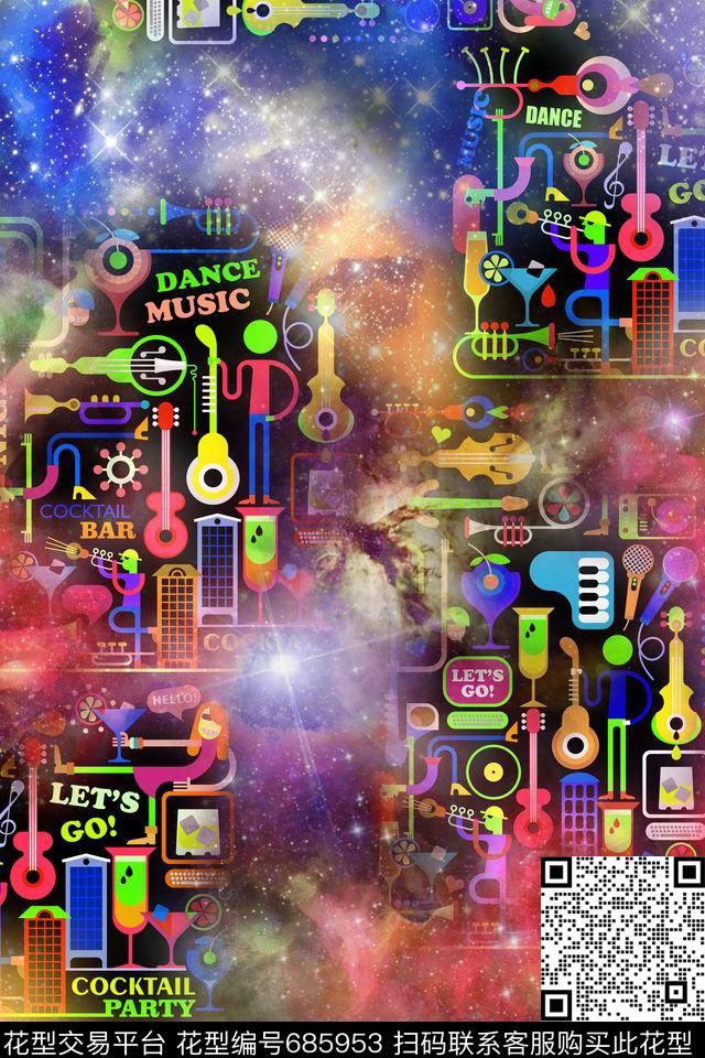 缤纷星空儿童画印花华亿平台下载（图片编号: 685953） - 瓦栏（Walan）