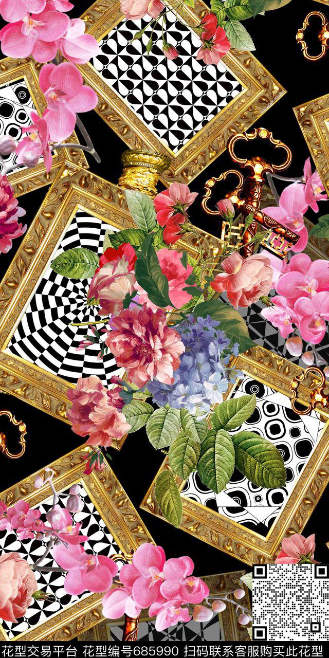 几何相框钥匙数码印花华亿平台下载（图片编号: 685990） - 瓦栏（Walan）