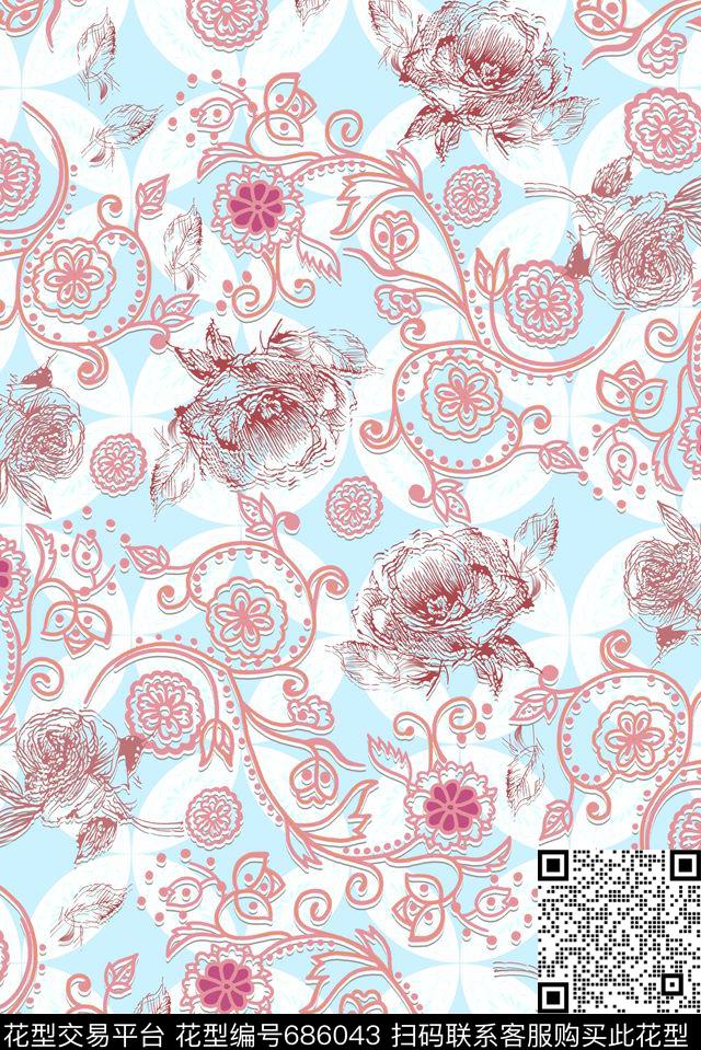 花卉零点--泳装零点--家纺传统印花华亿平台下载（图片编号: 686043） - 瓦栏（Walan）