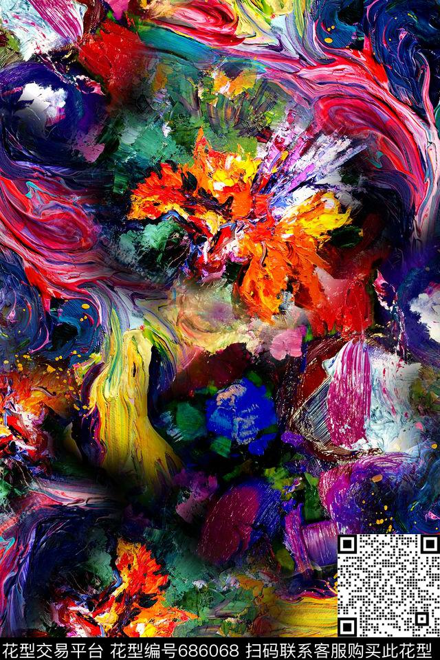 抽象几何笔触数码印花华亿平台下载（图片编号: 686068） - 瓦栏（Walan）