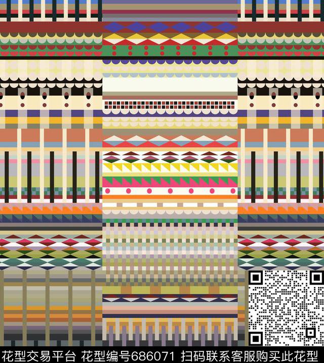 民族风几何色彩传统印花华亿平台下载（图片编号: 686071） - 瓦栏（Walan）