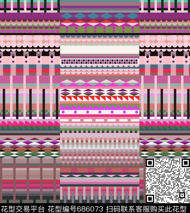 民族风几何色彩传统印花华亿平台下载（图片编号: 686073） - 瓦栏（Walan）