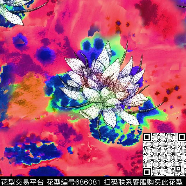 油墨纹理花卉数码印花华亿平台下载（图片编号: 686081） - 瓦栏（Walan）