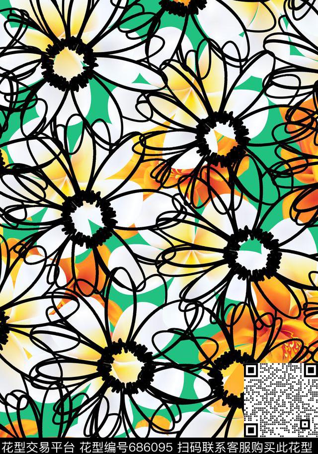 简约花卉花卉组合传统印花华亿平台下载（图片编号: 686095） - 瓦栏（Walan）