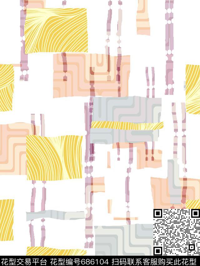 不规则几何方格波点数码印花华亿平台下载（图片编号: 686104） - 瓦栏（Walan）