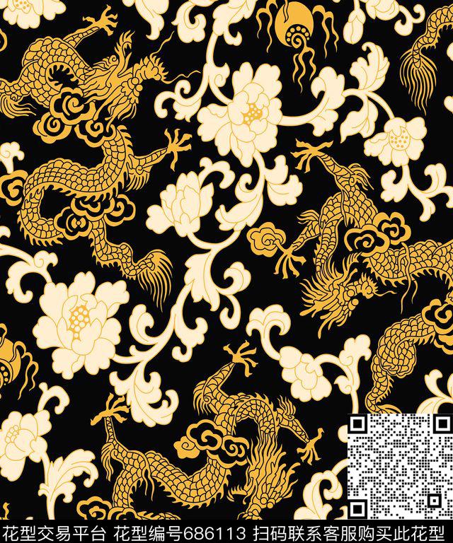 民族风中国风牡丹传统印花华亿平台下载（图片编号: 686113） - 瓦栏（Walan）