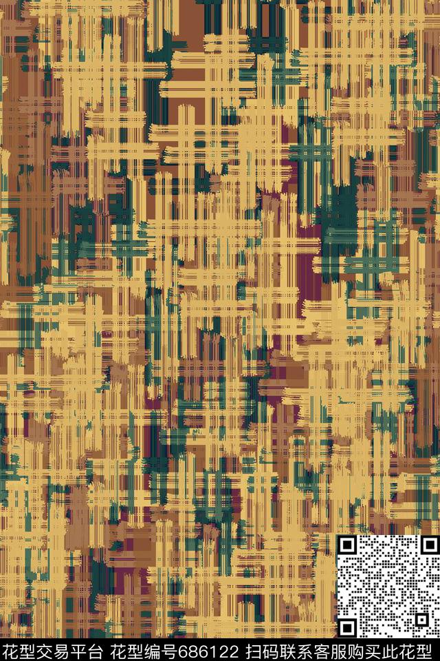 时尚格子抽象色块传统印花华亿平台下载（图片编号: 686122） - 瓦栏（Walan）