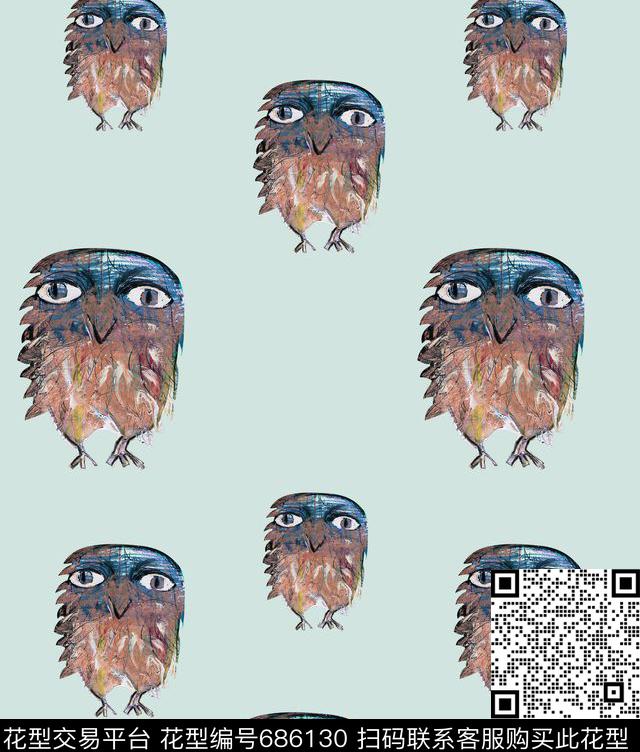 猫头鹰涂鸦孩子画数码印花华亿平台下载（图片编号: 686130） - 瓦栏（Walan）