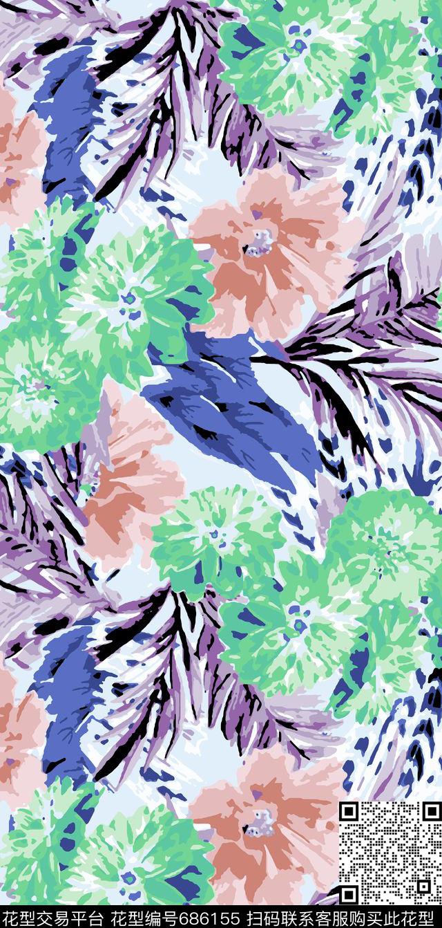 花卉手绘叶子传统印花华亿平台下载（图片编号: 686155） - 瓦栏（Walan）