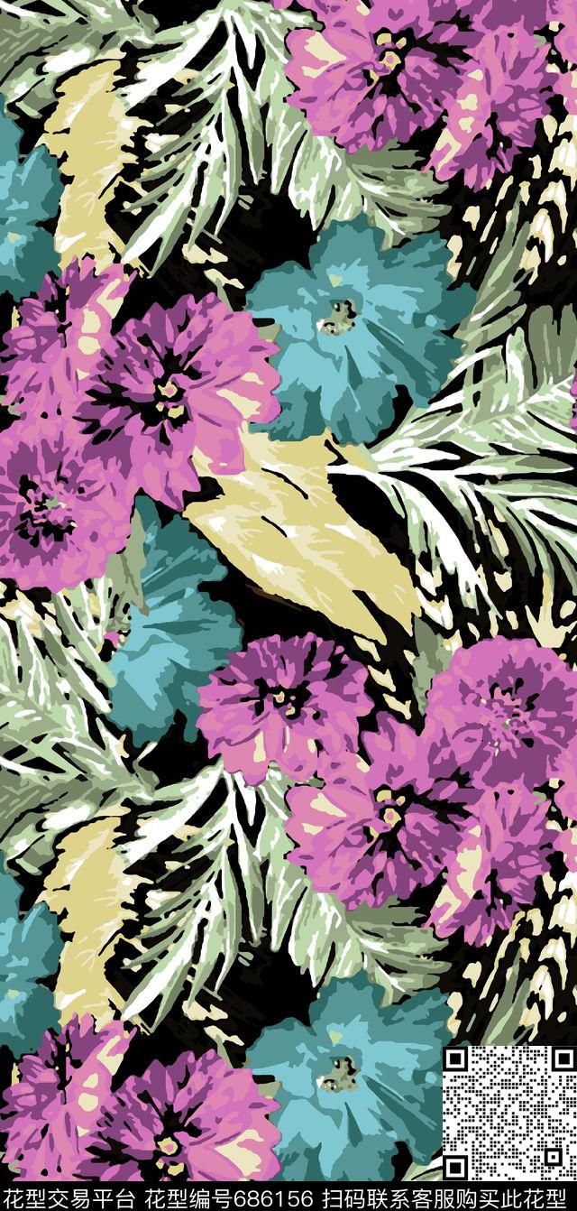 花卉手绘叶子传统印花华亿平台下载（图片编号: 686156） - 瓦栏（Walan）