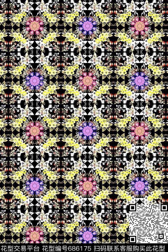 花朵花卉几何传统印花华亿平台下载（图片编号: 686175） - 瓦栏（Walan）