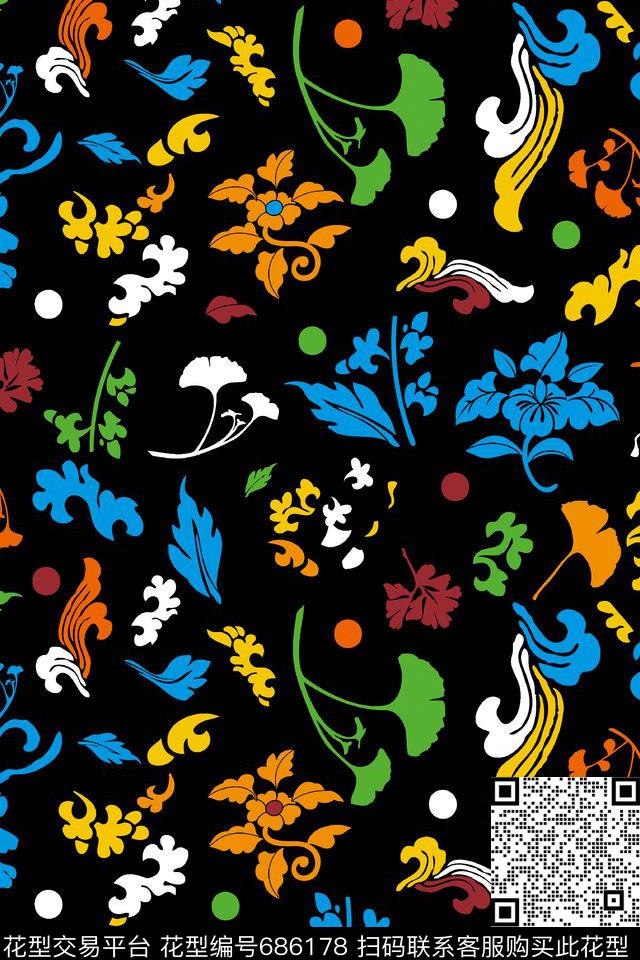 花卉花朵四叶草传统印花华亿平台下载（图片编号: 686178） - 瓦栏（Walan）