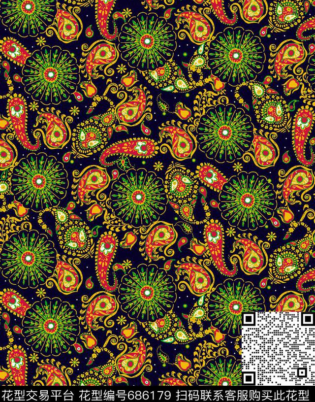 花朵花卉四叶草传统印花华亿平台下载（图片编号: 686179） - 瓦栏（Walan）