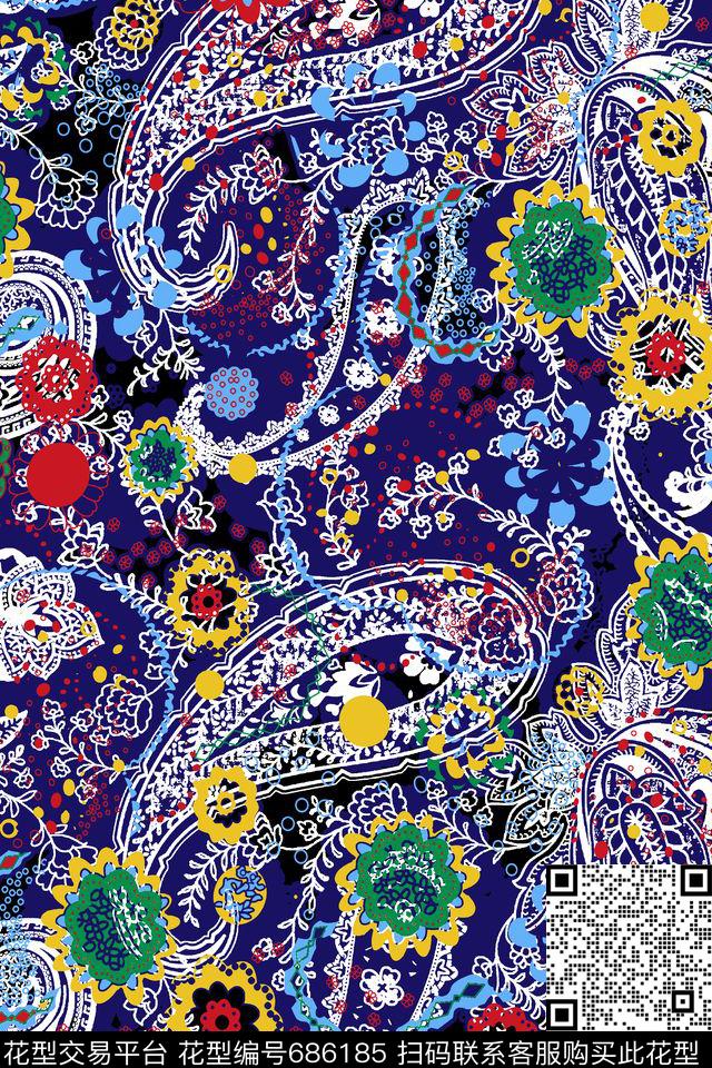 佩斯利花卉花朵传统印花华亿平台下载（图片编号: 686185） - 瓦栏（Walan）