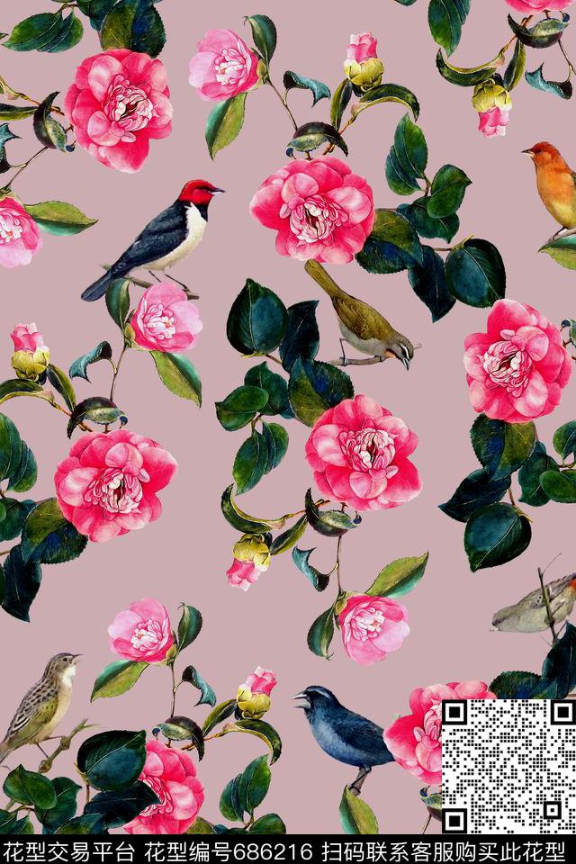 花卉鸟女装数码印花华亿平台下载（图片编号: 686216） - 瓦栏（Walan）