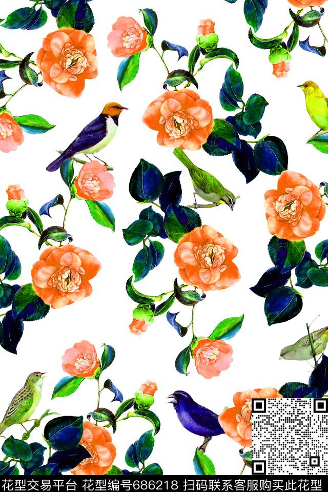 花卉鸟女装数码印花华亿平台下载（图片编号: 686218） - 瓦栏（Walan）