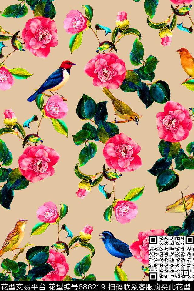 花卉鸟女装数码印花华亿平台下载（图片编号: 686219） - 瓦栏（Walan）