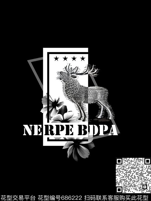 鹿花卉男装T恤数码印花华亿平台下载（图片编号: 686222） - 瓦栏（Walan）