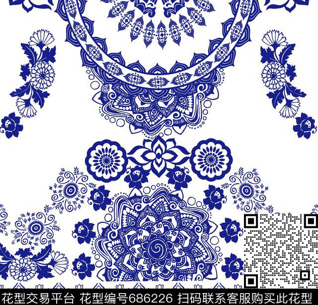 异域风情定位花花纹传统印花华亿平台下载（图片编号: 686226） - 瓦栏（Walan）