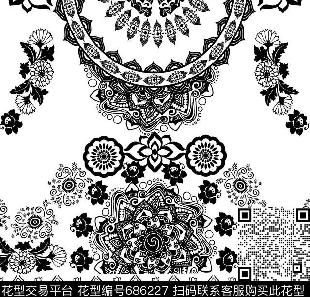 异域风情定位花花纹传统印花华亿平台下载（图片编号: 686227） - 瓦栏（Walan）