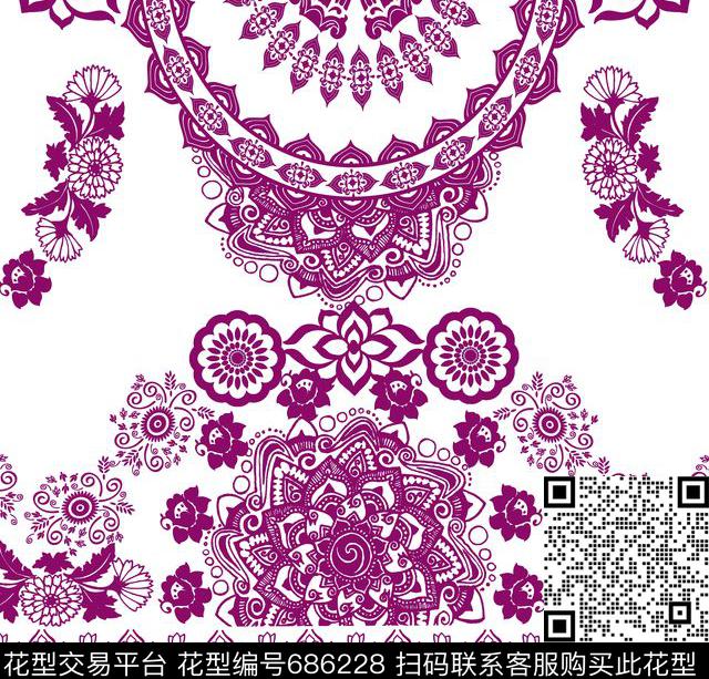 异域风情定位花花纹传统印花华亿平台下载（图片编号: 686228） - 瓦栏（Walan）