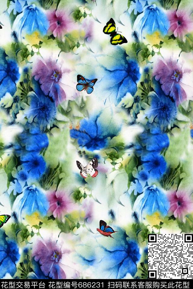 手绘水彩花卉数码印花华亿平台下载（图片编号: 686231） - 瓦栏（Walan）