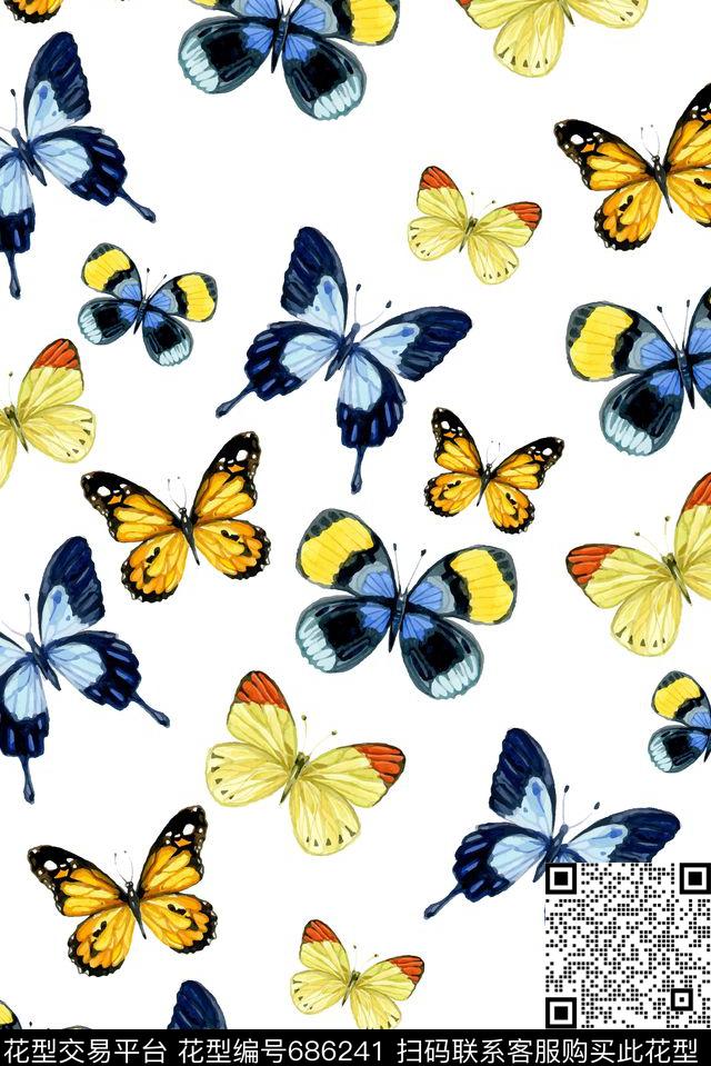 蝴蝶彩色蝴蝶数码印花华亿平台下载（图片编号: 686241） - 瓦栏（Walan）